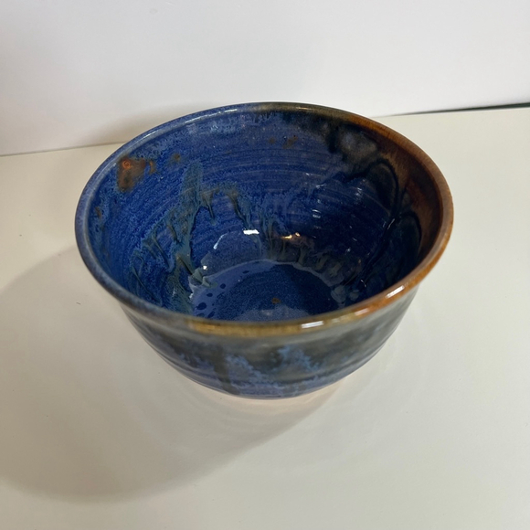 Vintage studio Handcrafted Blue and Brown Ceramic Bowl - Picture 5 of 12